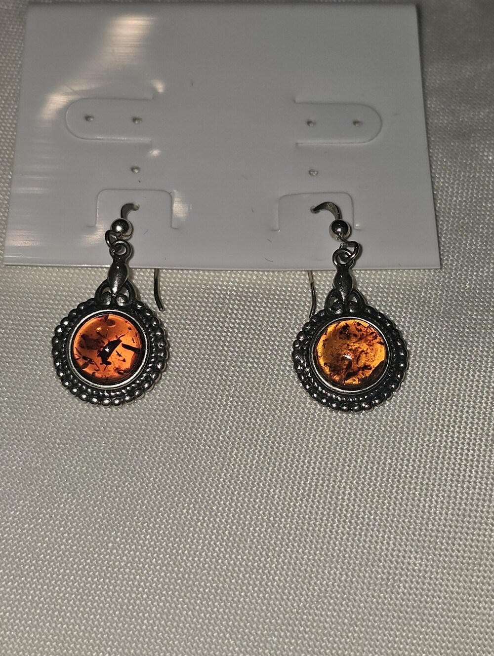 925 Amber Glass Drop Earrings - Orange Stone in Silver Frame